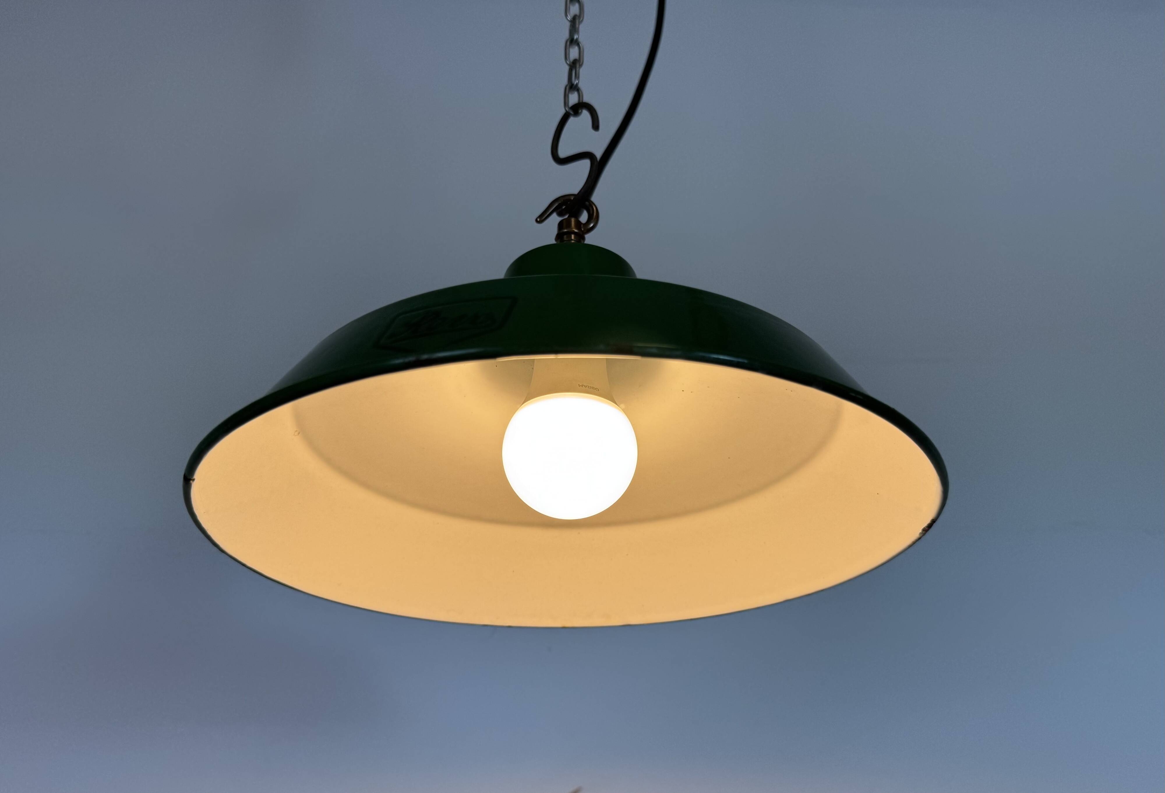 Industrial Green Enamel Factory Pendant Lamp from Revo, 1950s