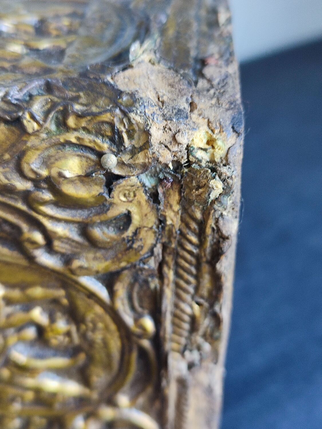 Old wooden box/casket covered with brass