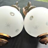 SCONCES BALL 1 pair of frosted glass with engraved stars and polished rounds