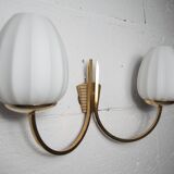 Pair of 1960 opaline and brass wall lights from Italy