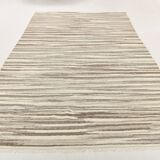 8x11 Brown Beige Minimalist Handmade Wool Kilim Rug, 226x350Cm