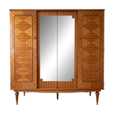 Vintage 1950s wooden wardrobe with mirror