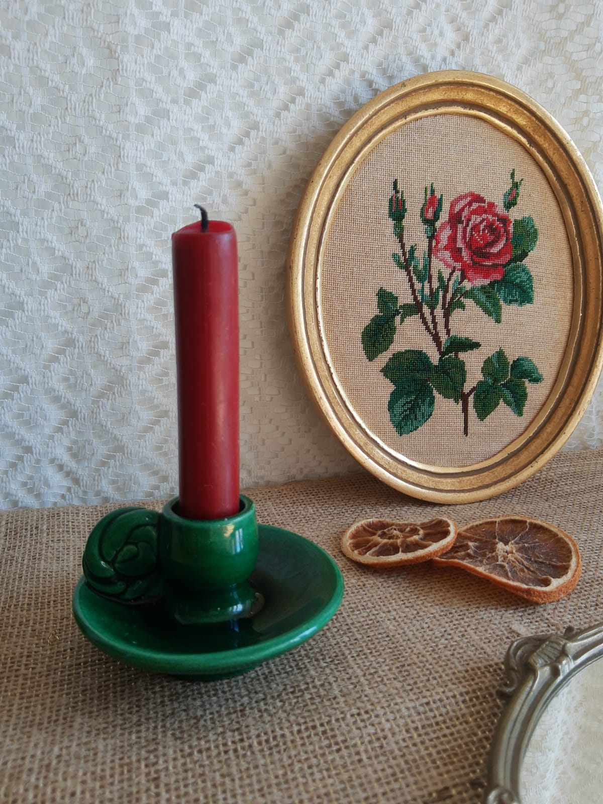 Vallauris hand candle holder green - vintage