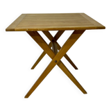 Vintage design solid wood folding scissor table from the 1970s