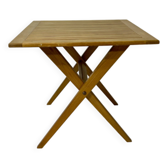 Vintage design solid wood folding scissor table from the 1970s