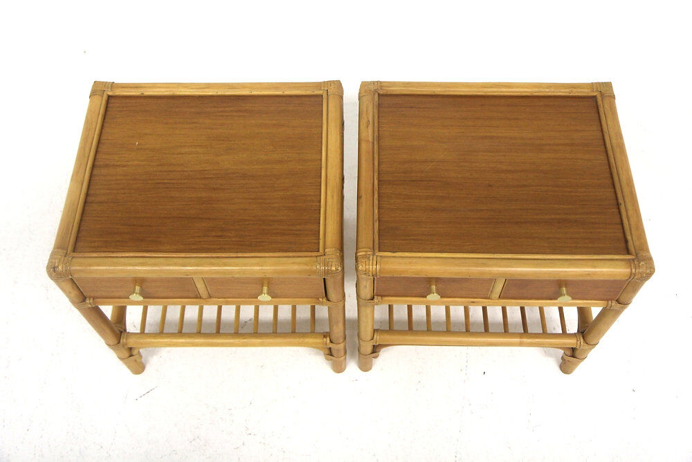 Set of 2 rattan bedside tables, Kenneth Bergenblad, Dux, Sweden, 1960.