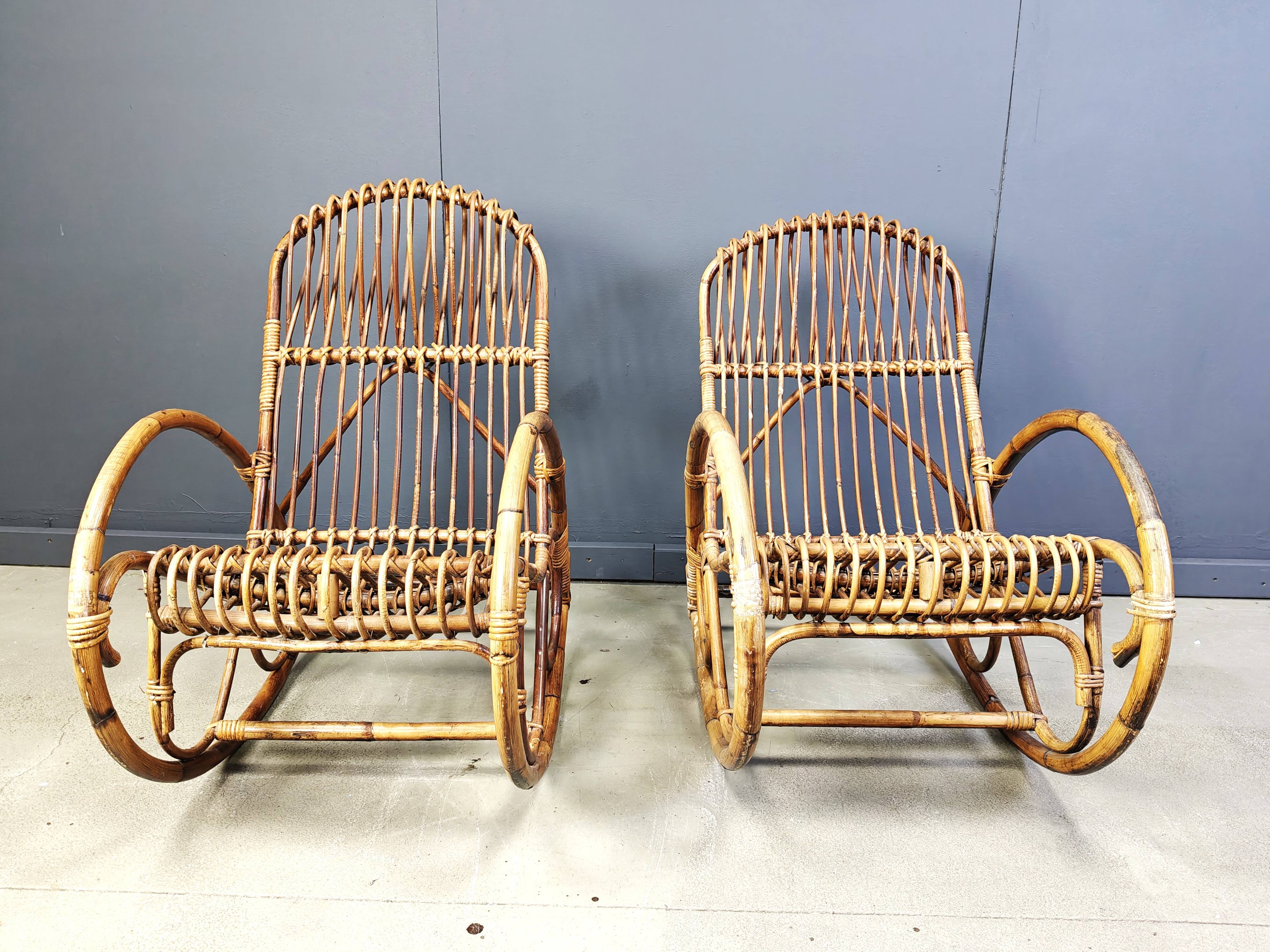 Vintage bamboo rocking chairs, 1960s - set of 2