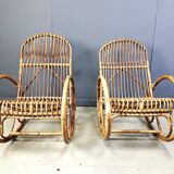 Vintage bamboo rocking chairs, 1960s - set of 2