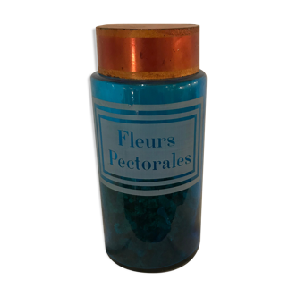 Pharmacy pot jar blue glass late twentieth Napoleon III Flowers Pectorals