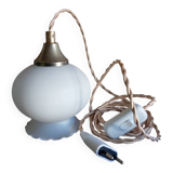 Opaline portable lamp, gold twisted cord, art deco