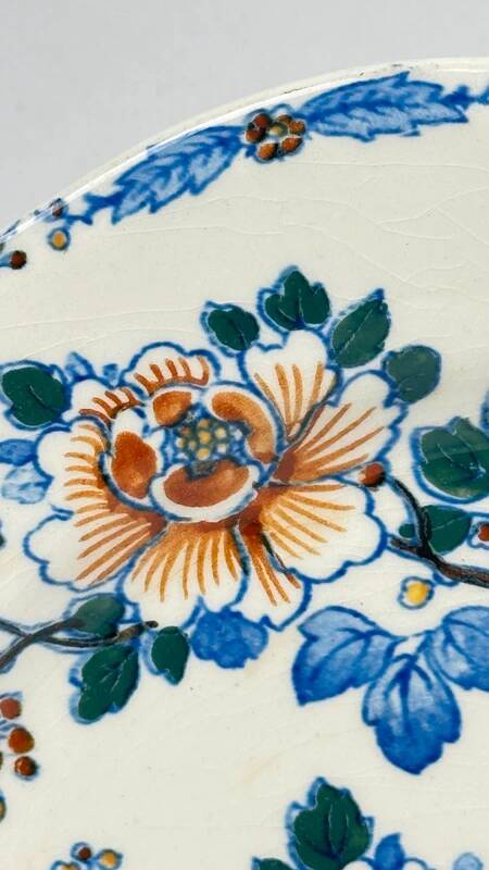 Set of 6 Gien flat plates with rooster and peony decoration, earthenware, 1875