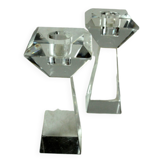 2 Design candle holder, made of lead crystal glass, vintage from the 80s