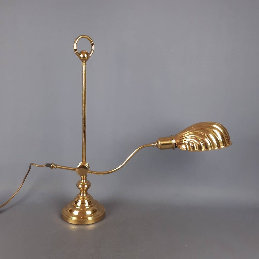 Tommaso Barbi polished brass table lamp vintage shell 1950
