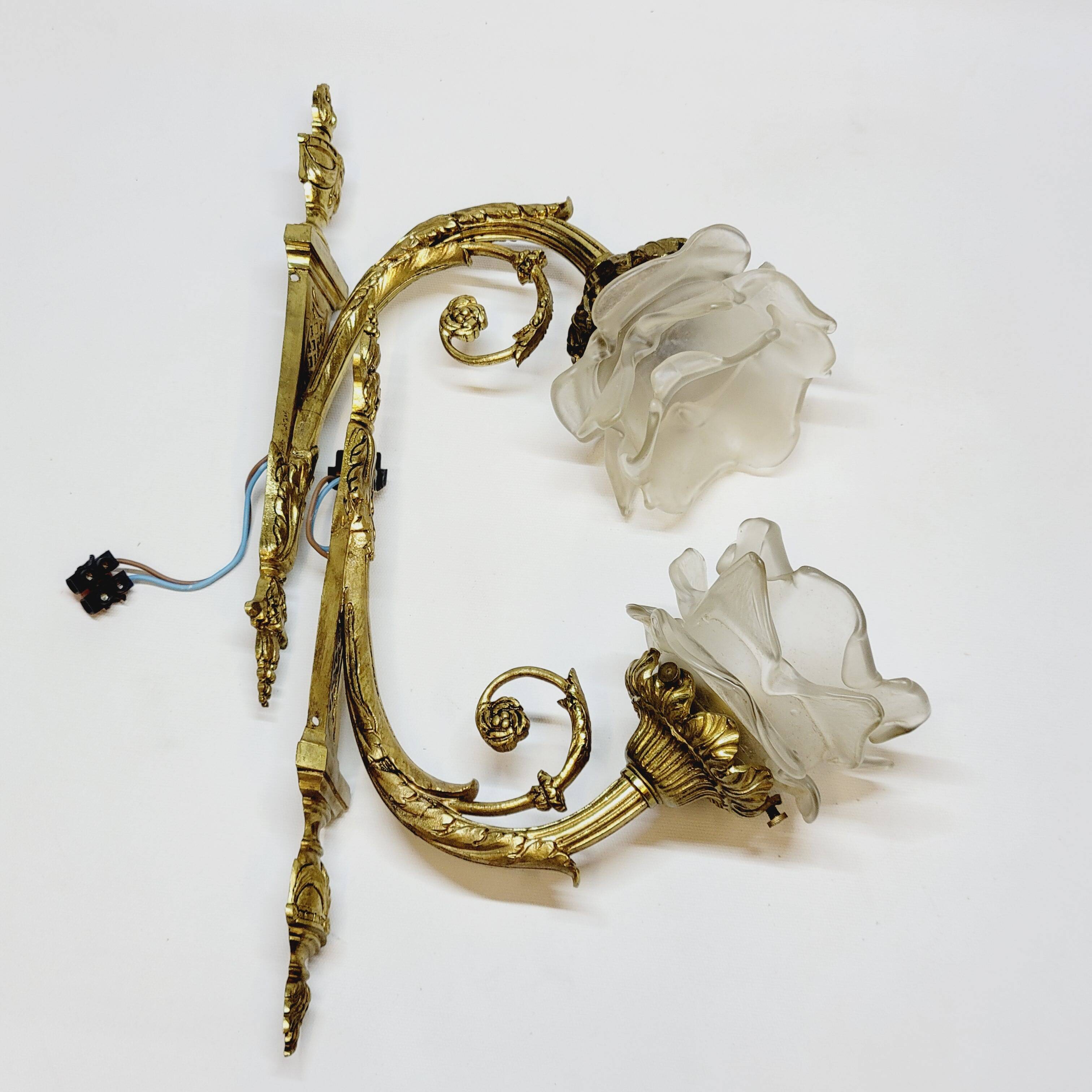 2 19th Century Gilt Bronze Wall Sconces with Molded Glass Globes in the Shape of