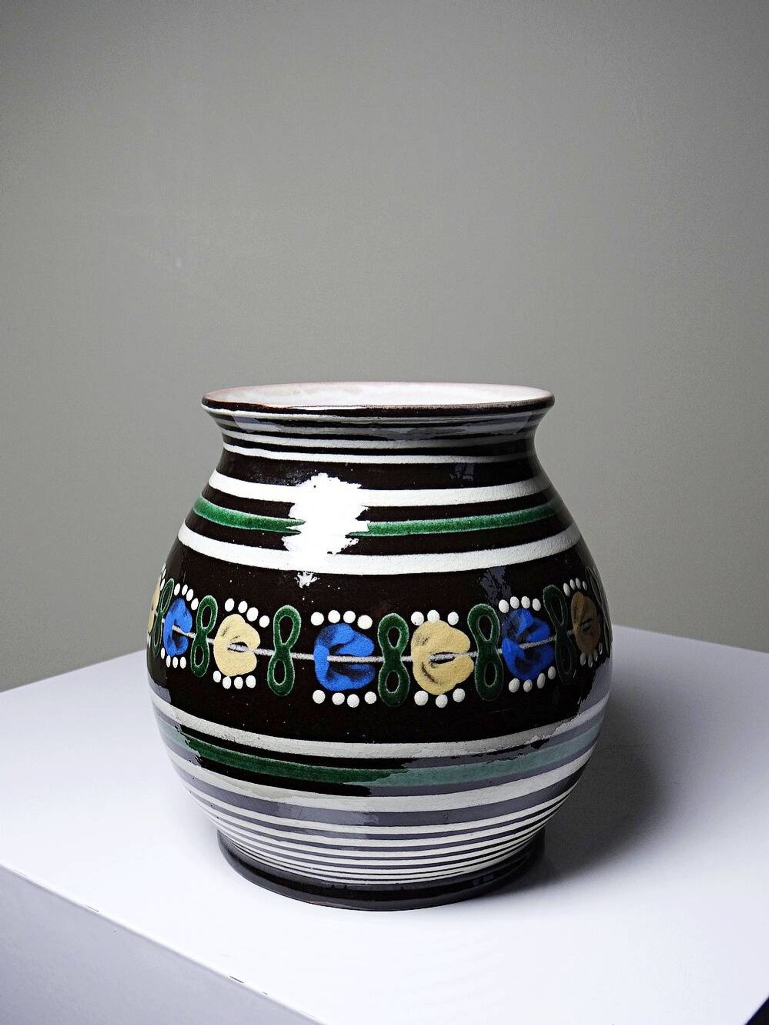 Small antique Slovak vase from Pozdišov in glazed terracotta, 1920s-1930s.