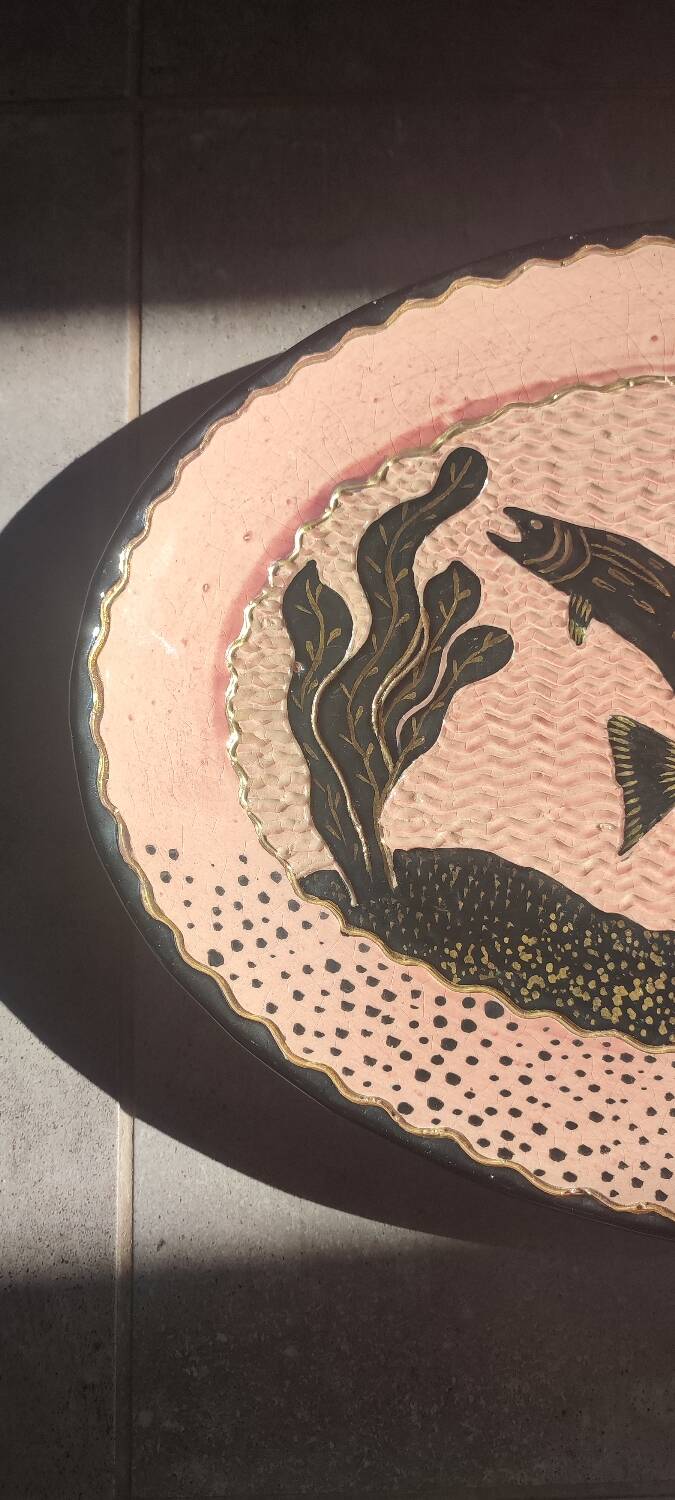 Large enamelled earthenware dish signed Tony Jaillet from the 1950s-60s.