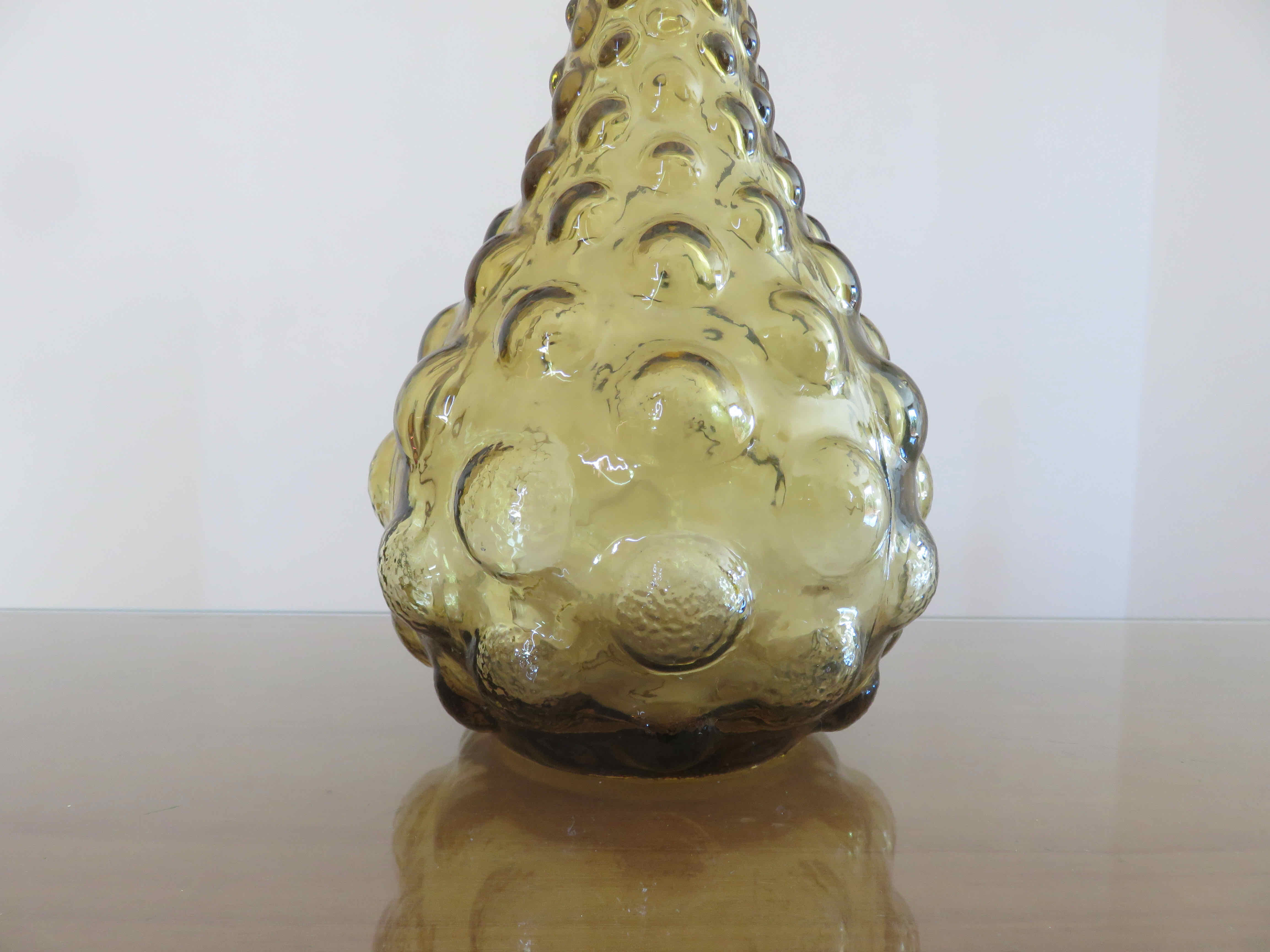Bottle, carafe, Empoli, Italy, yellow bubbled glass, 60s 70s