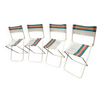Set de camping vintage en valise : 4 chaises et table pliante