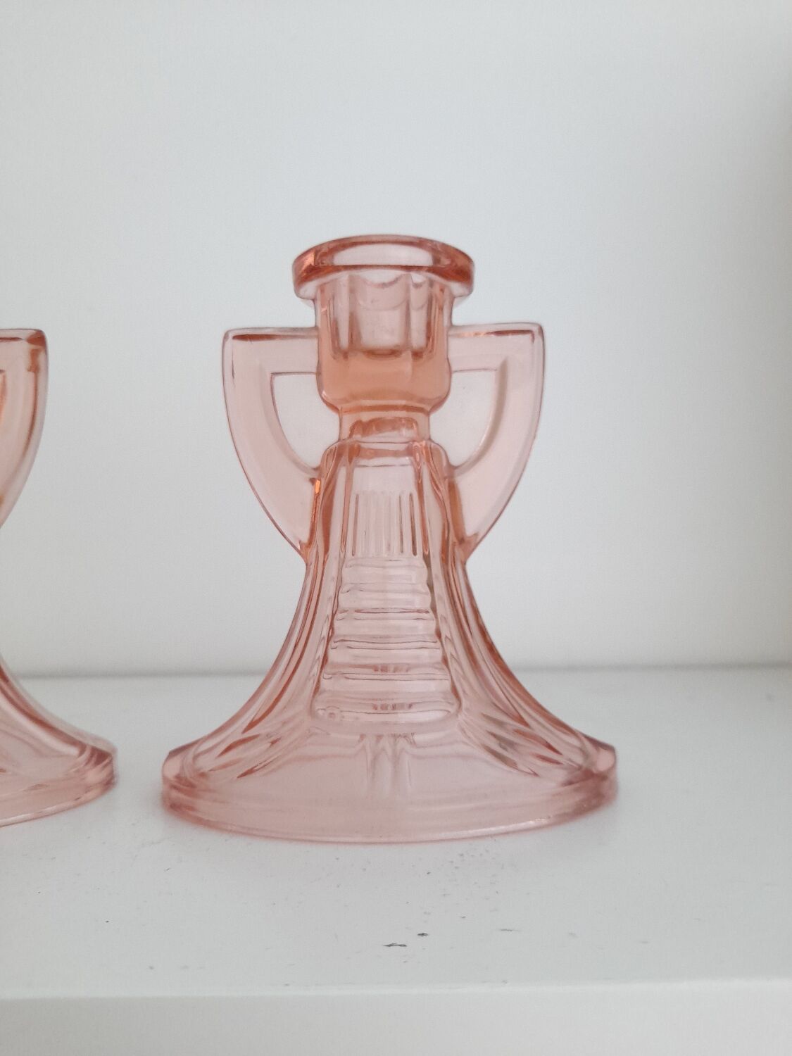 Set of 2 pink Luxval Art Deco candle holders