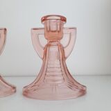 Lot de 2 bougeoirs rose luxval art déco