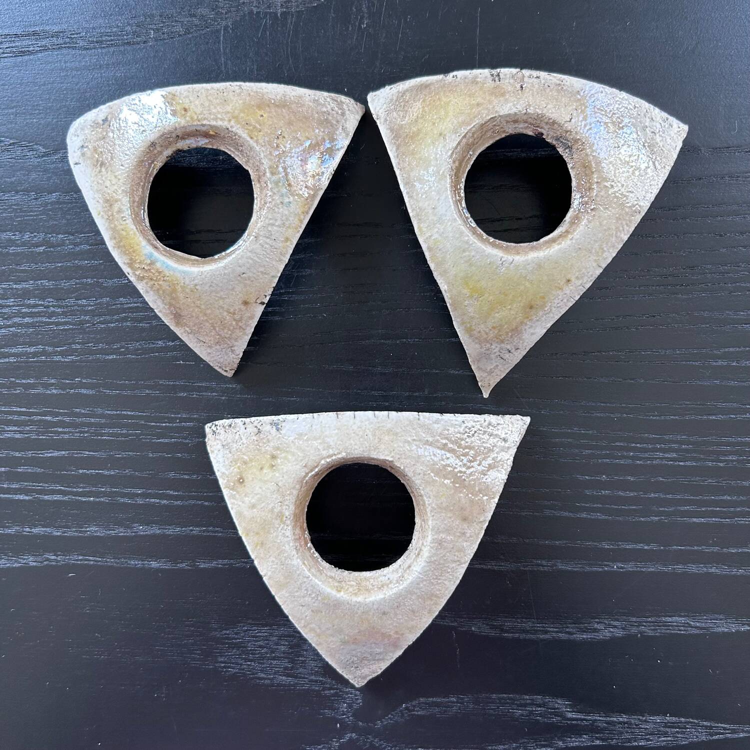Set of 3 signed raku egg cups