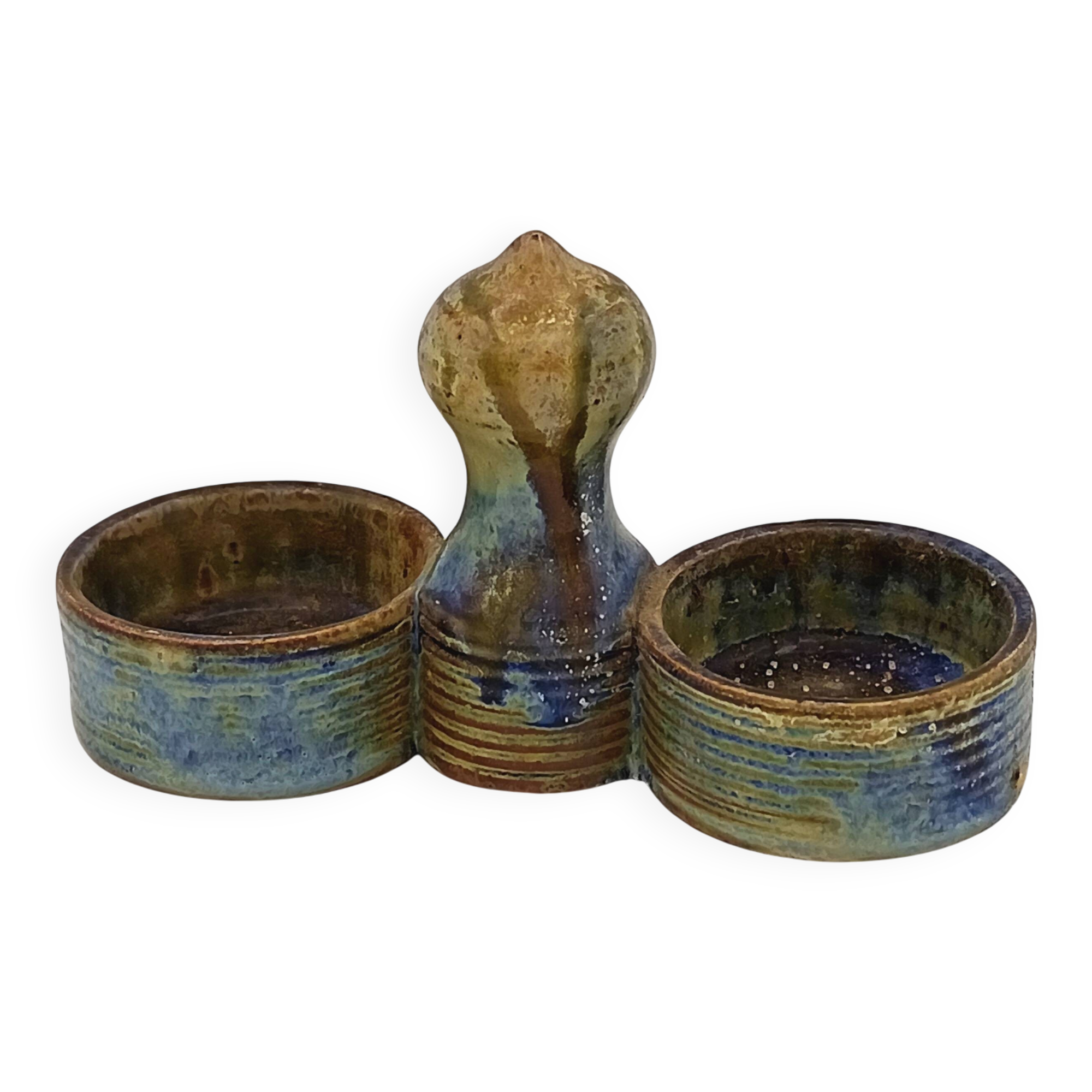 Glazed stoneware salt cellar signed Jean Maubrou.