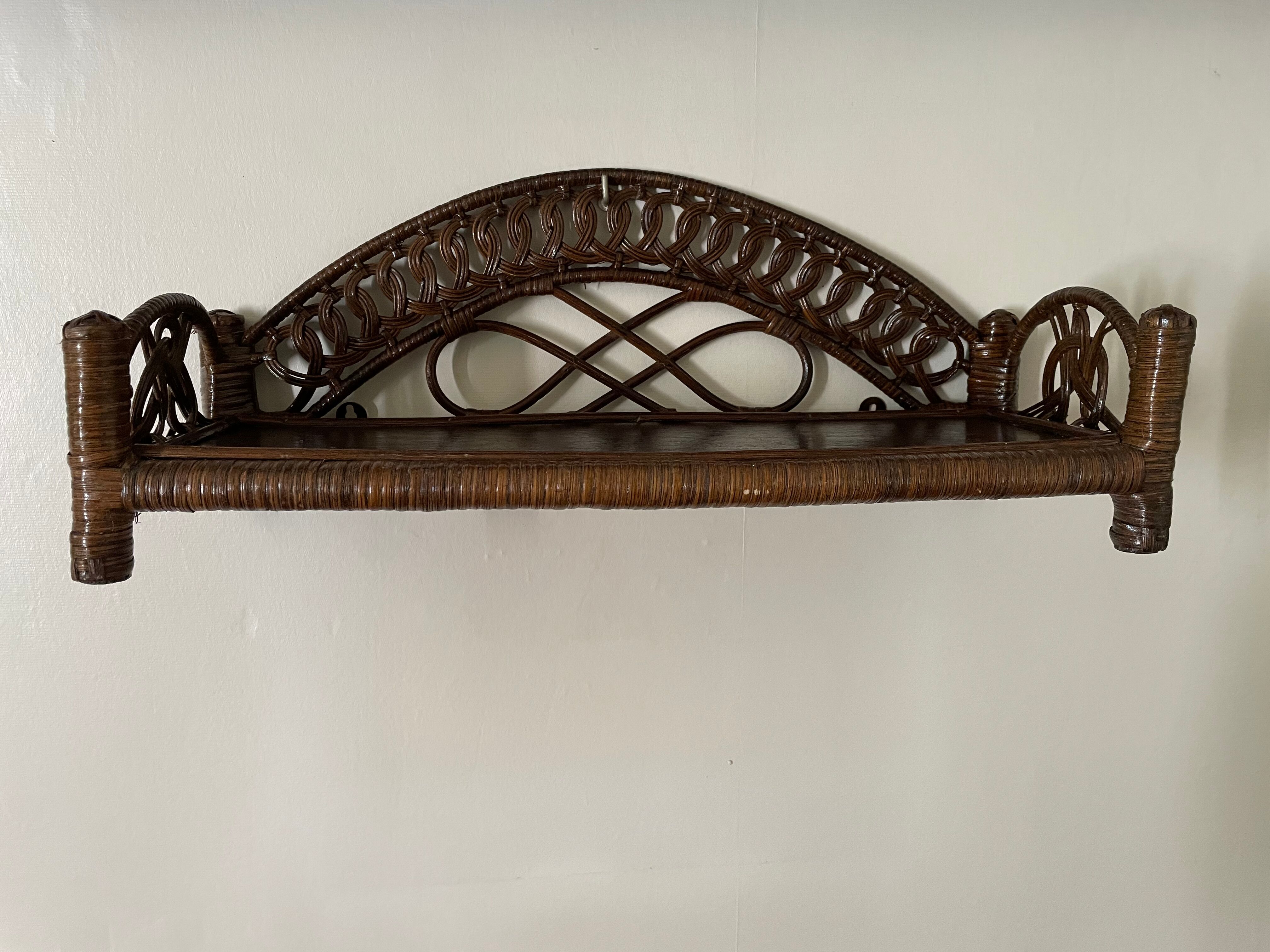 Brown rattan wall shelf