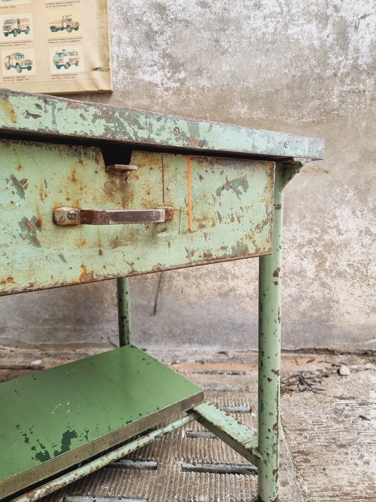 Old workbench kitchen island steel with wood