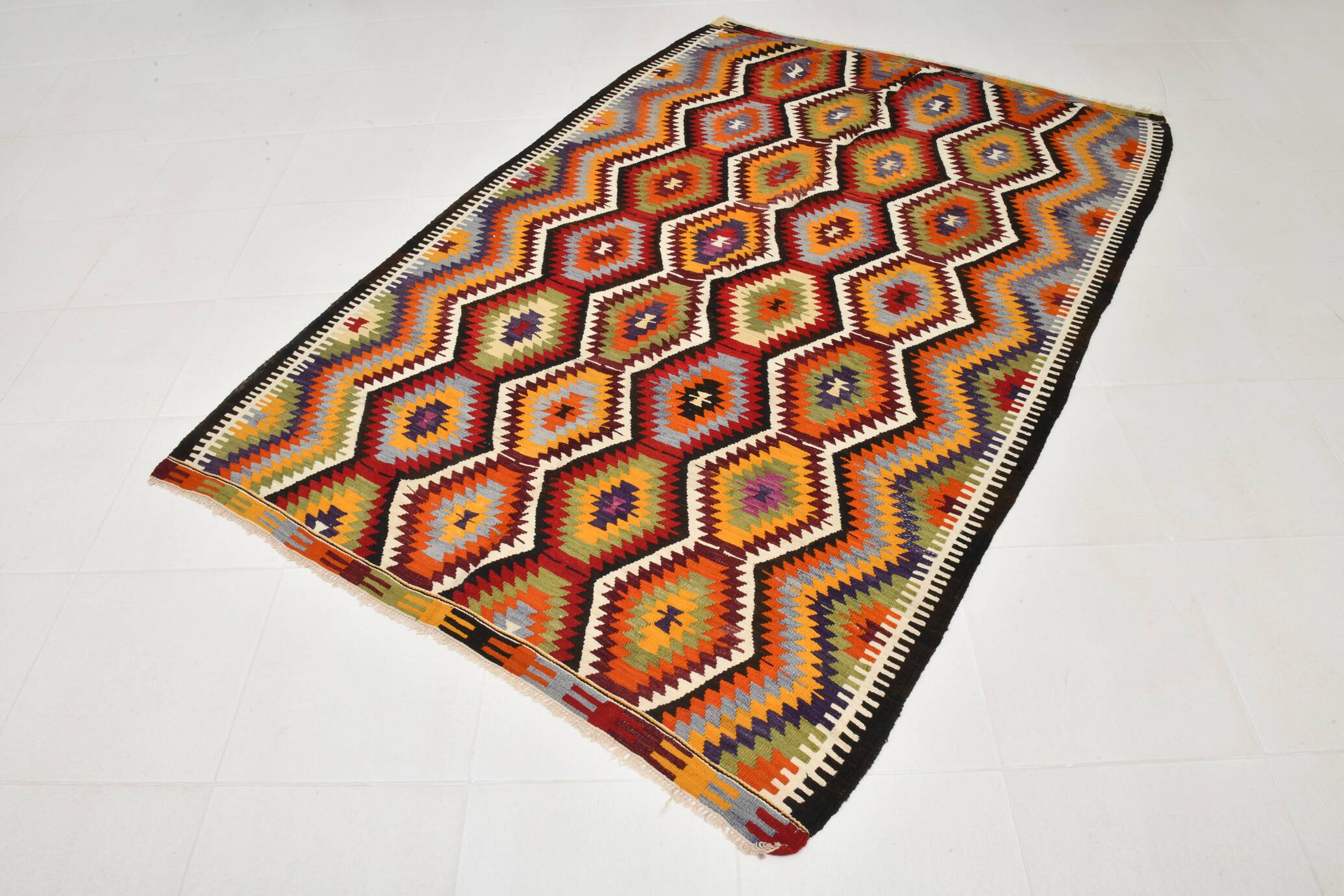 Tapis Kilim géométrique multicolore 5x8, 160x237 cm