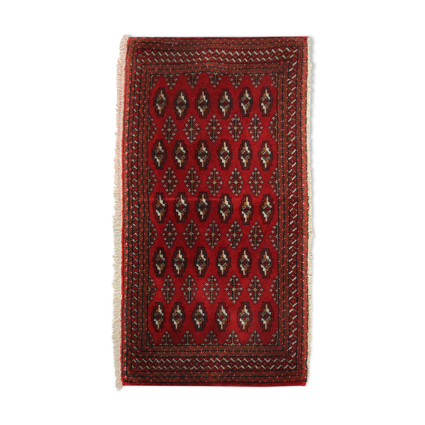 Red wool persian turkmen rug handwoven oriental small area rug- 60x130cm