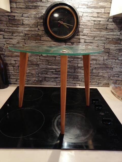 Small glass and wood bean-shaped coffee table 1960-1970