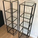 Pair of black lacquered metal and brass shelves. Guy Lefèvre for Maison Jansen. Circa 1970.