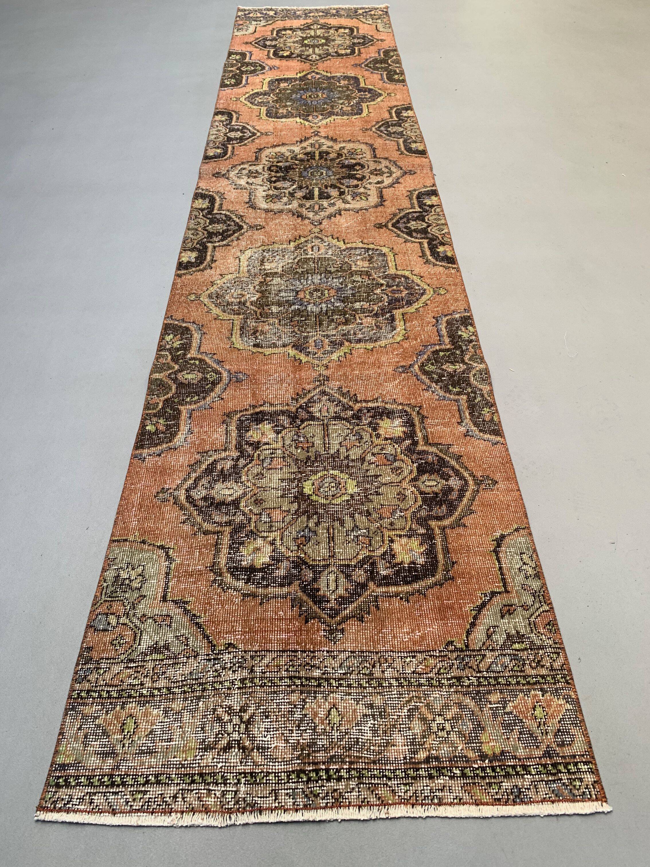 Distressed Turkish Runner 393x81 cm wool Vintage Tribal Rug