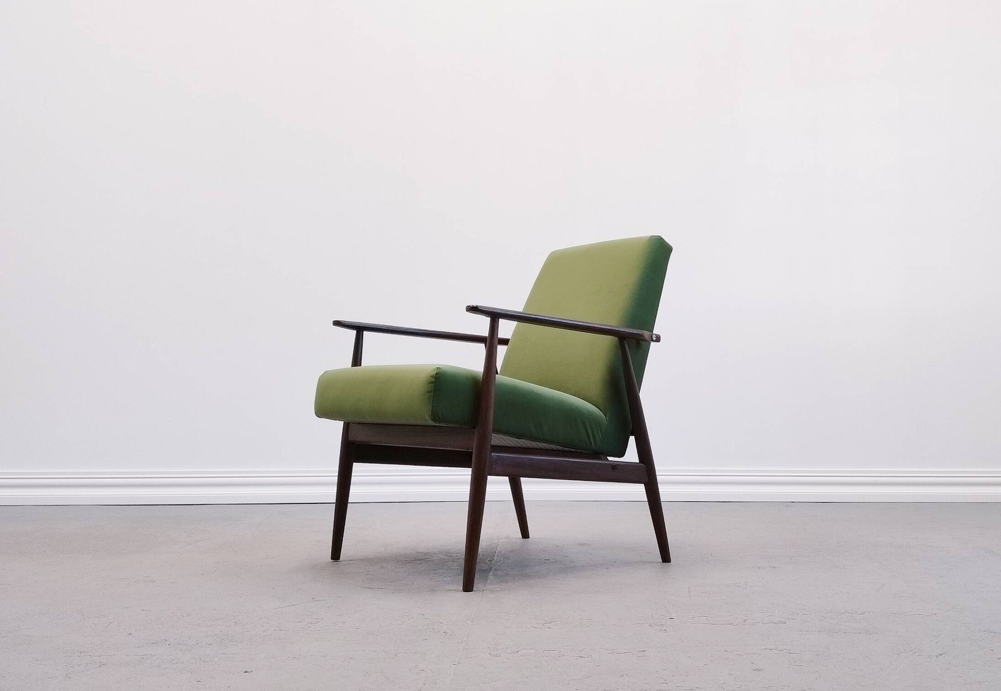 1960 Henryk Lis Mid Century Armchair in Green Velvet