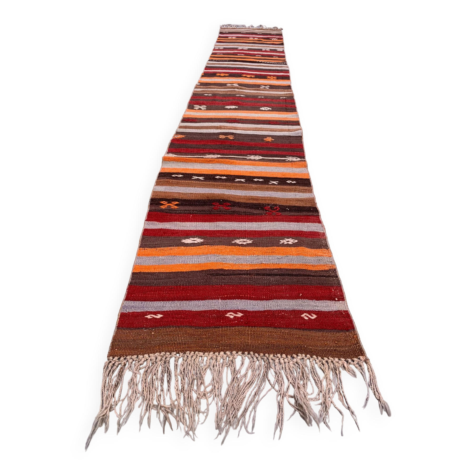 Old Turkish narrow Kilim Runner 410x63 cm shabby chic, vintage kelim