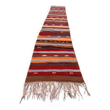 Old Turkish narrow Kilim Runner 410x63 cm shabby chic, vintage kelim