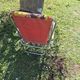 Vintage folding camping chair in canvas with brown and yellow flower print 70s