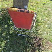 Vintage folding camping chair in canvas with brown and yellow flower print 70s