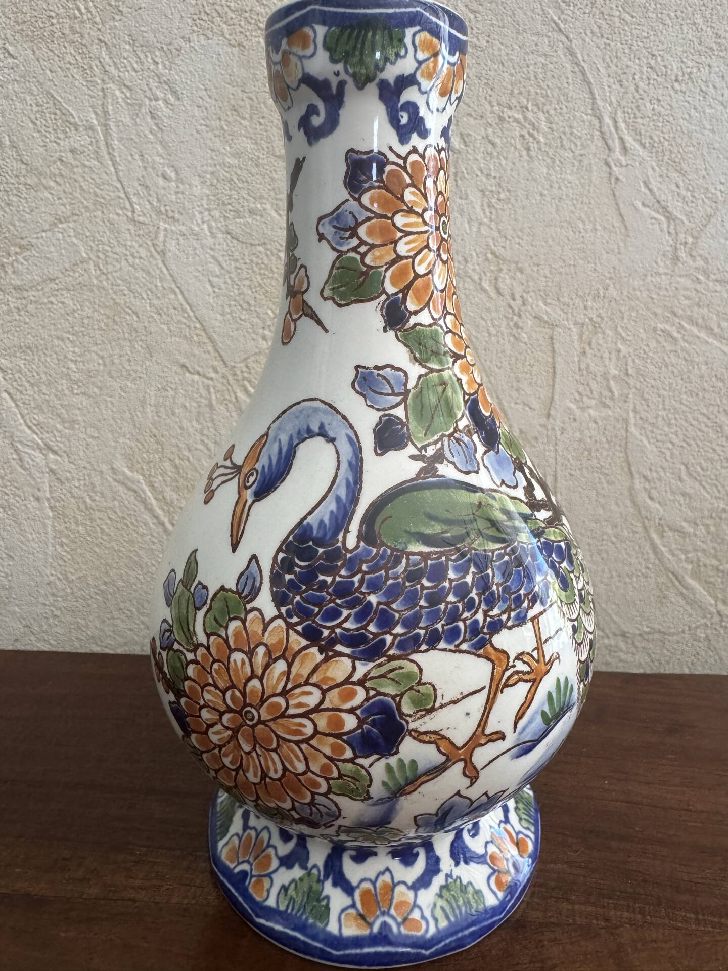 Table lamp in Gien earthenware - "Peacock" decor hand-painted