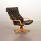 Noboru Nakamura Design Chocolate Brown Padded Leatherette Swivel Chairs 70s