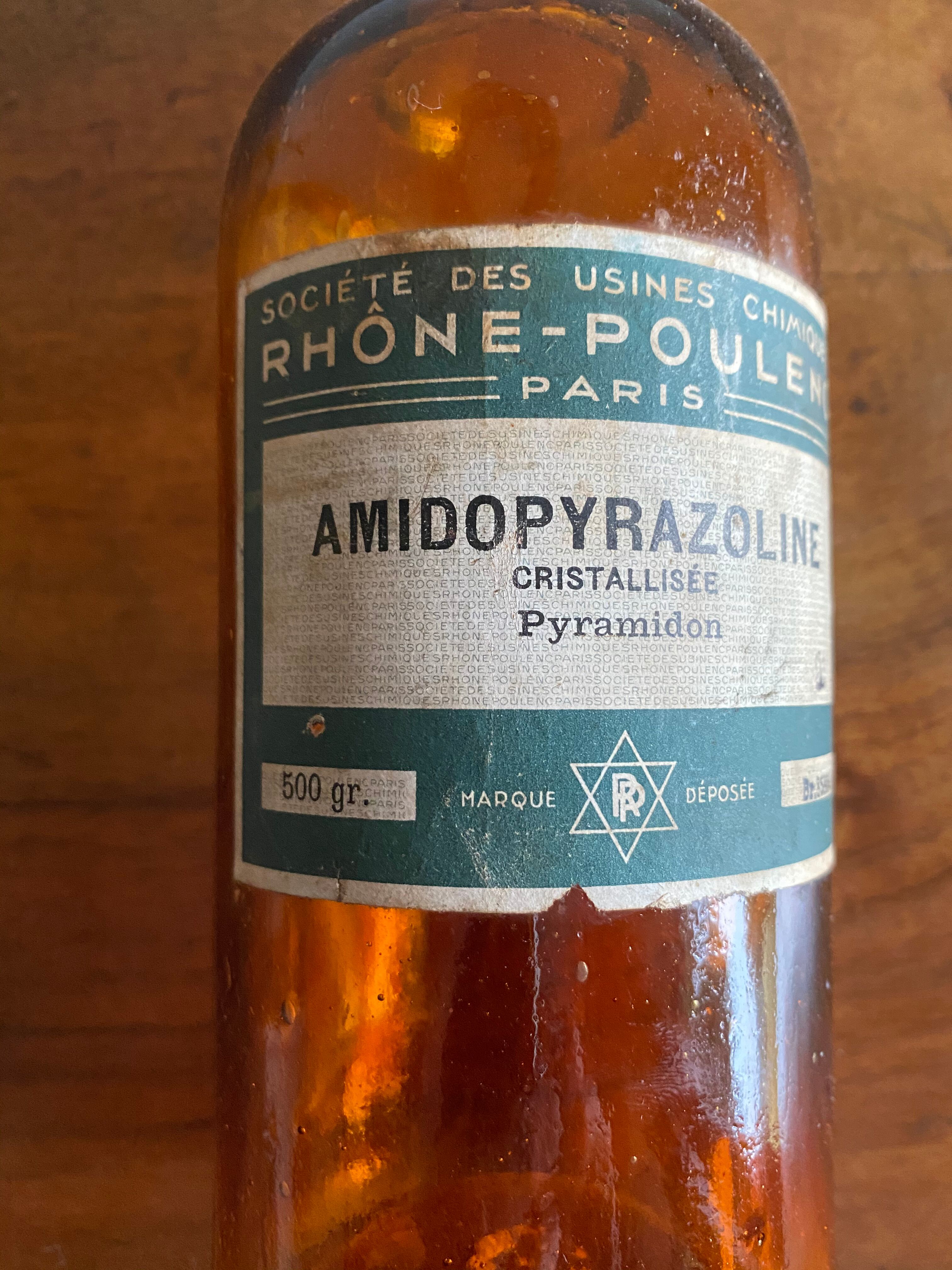 Old amidopyrazoline pharmacy bottle made of amber glass
