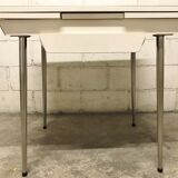Off-white formica table / 70s cream with a tapered foot drawer