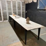 Black farmhouse table and white patinated top
