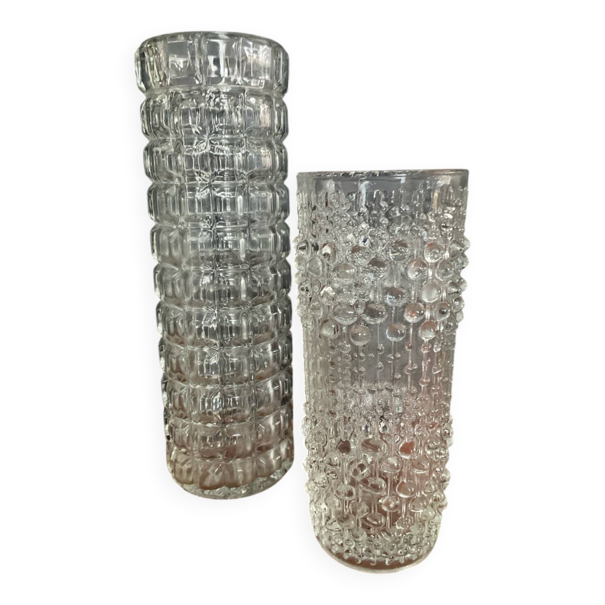A pair of vintage rolled glass vases.