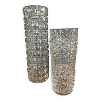 A pair of vintage rolled glass vases.