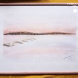 Watercolor on paper - sunset on a beach with boats, framed, signed B. Ernewein