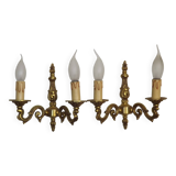 Pair of French Traditional Style Bronze Mid Century Double Wall Lights