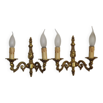 Pair of French Traditional Style Bronze Mid Century Double Wall Lights
