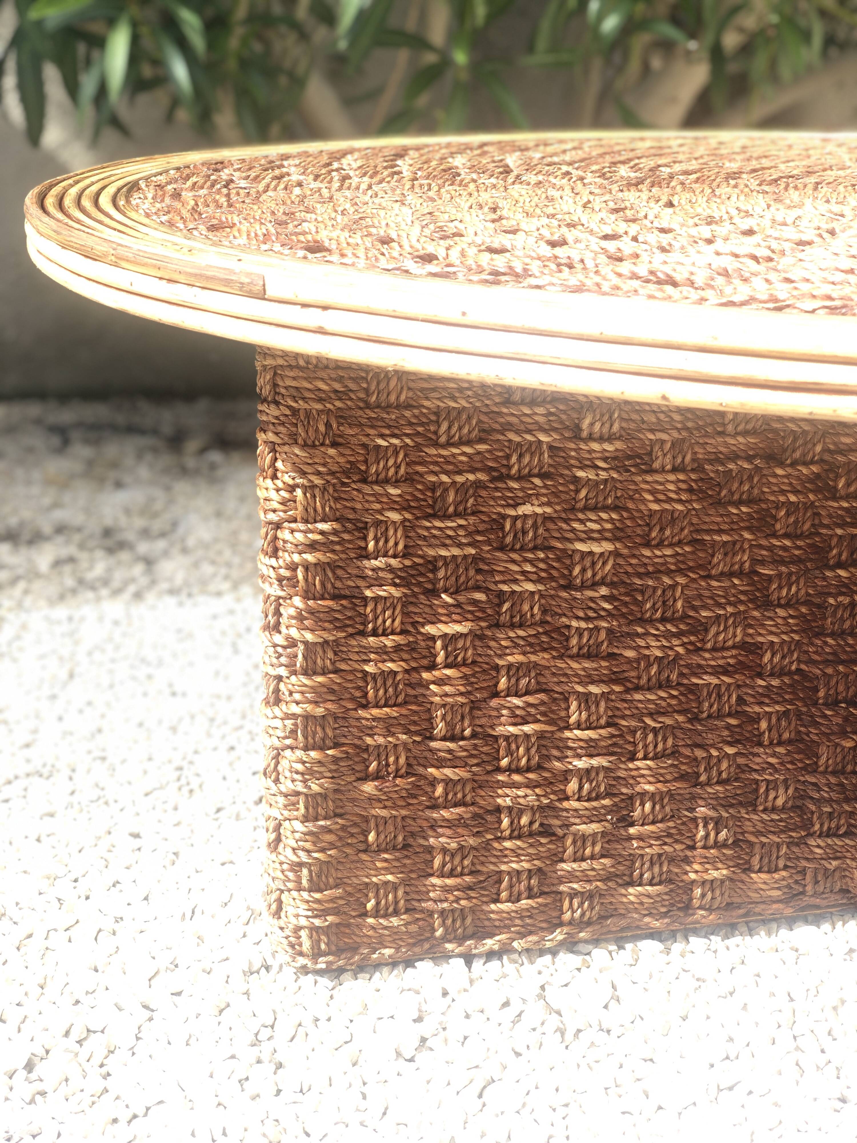 Woven rope and rattan coffee table, 1970s