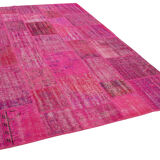 Handmade anatolian vintage 206 cm x 302 cm pink patchwork carpet
